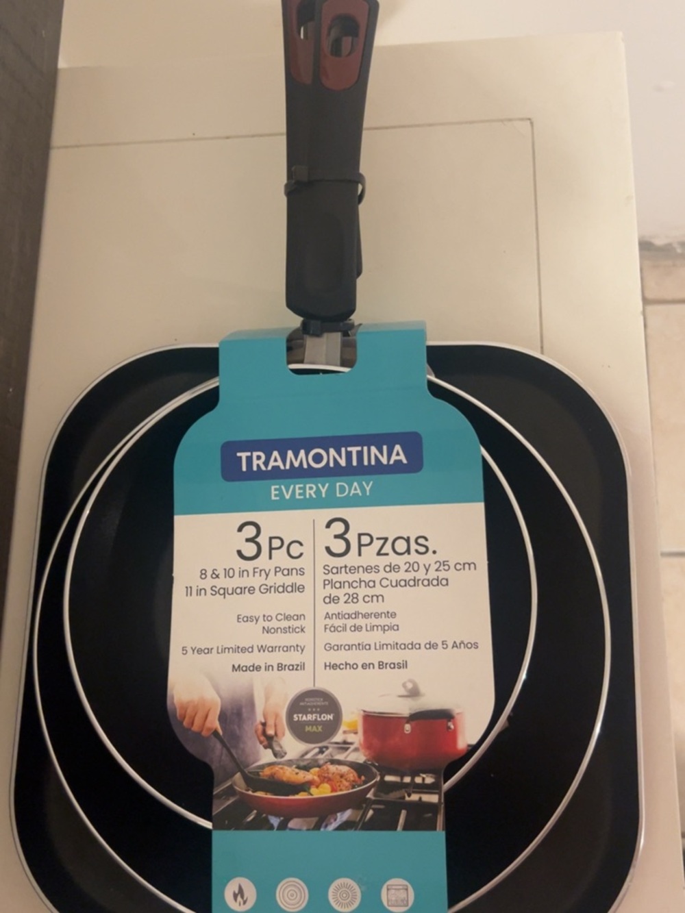 Tramontina Every Day 3-Piece Fry Pan & Square Griddle - Red